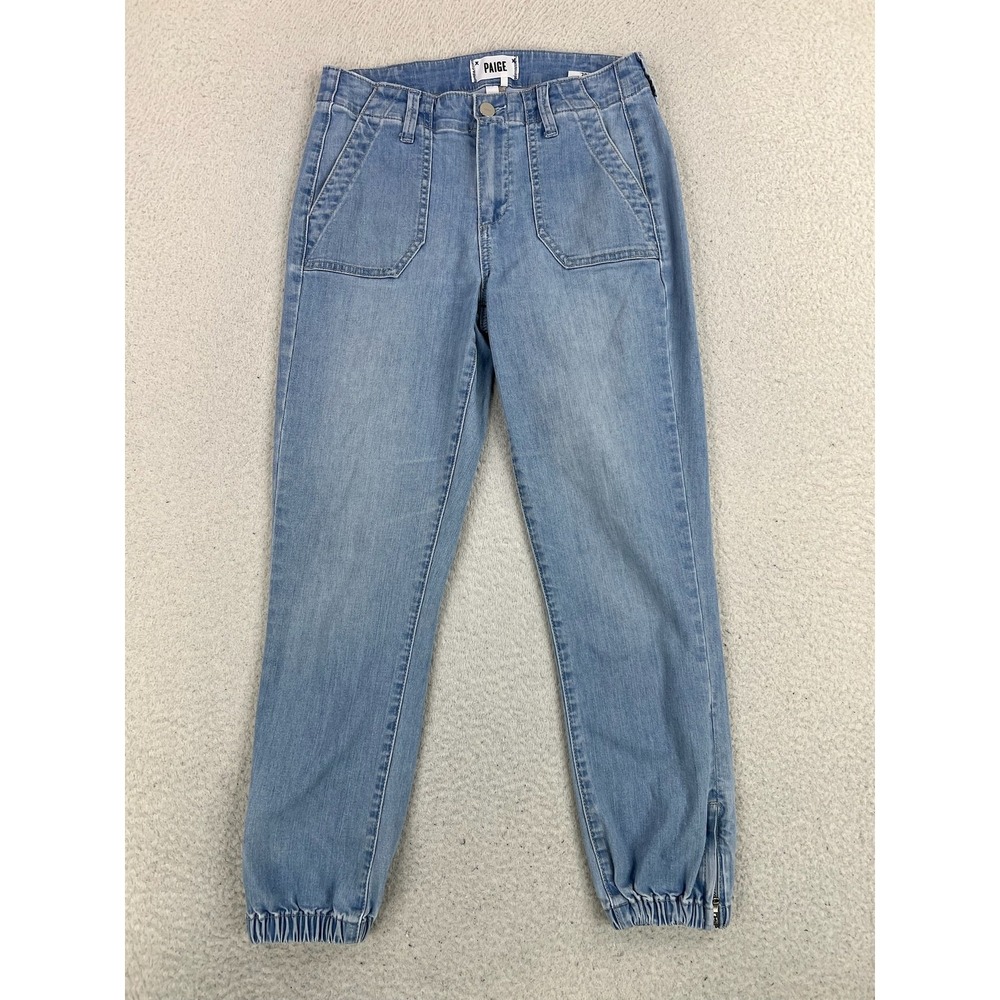 Paige Mayslie Jogger Jeans Womens 25 Blue Light Wash Mid Rise Ankle Zip Stretch